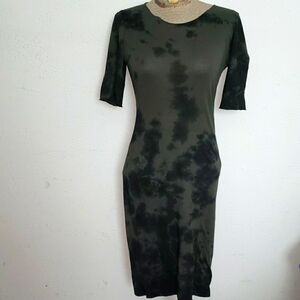 Raquel Allegra Basic Black and Green Tie-Dye Midi Dress Sz 1